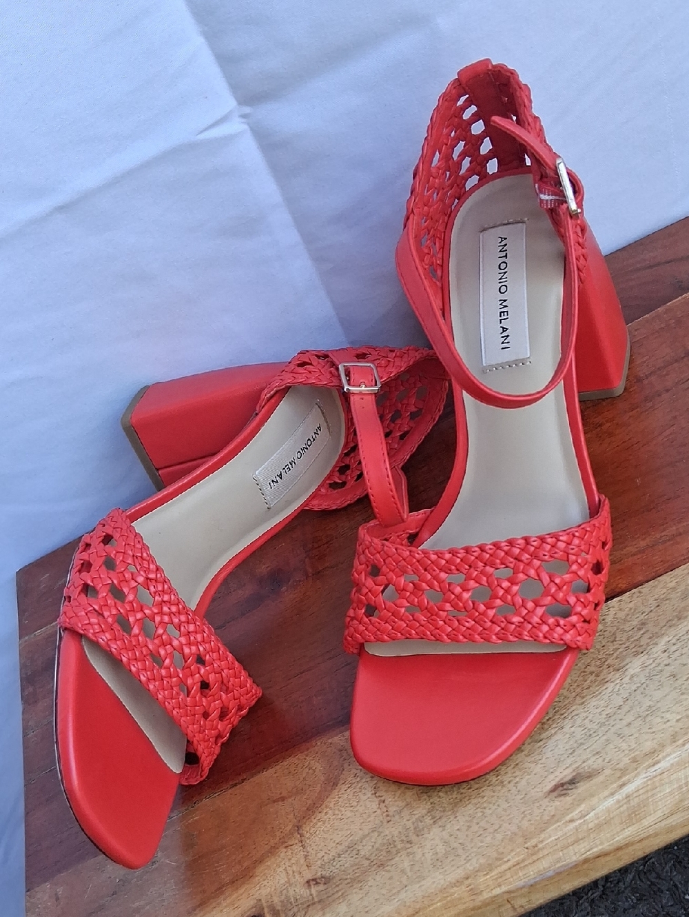 ANTONIO MELANI Red Braided Block Heel Sandals 7.5